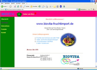 Website der Firma Biovita / Hamm
